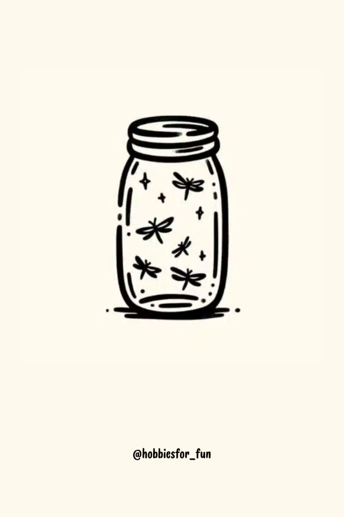 aesthetic cute small drawings, Mason Jar with Dragonflies