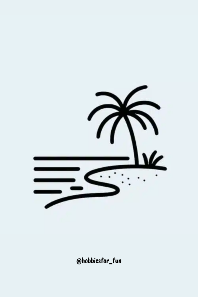 aesthetic art drawing easy, Beach with Palm Tree