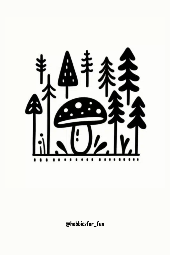 Simple drawings aesthetic, Forest with Mushroom
