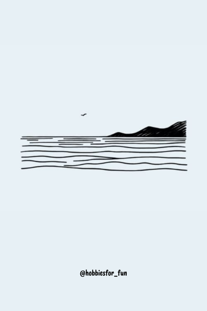 aesthetic drawing easy, Seaside Landscape 