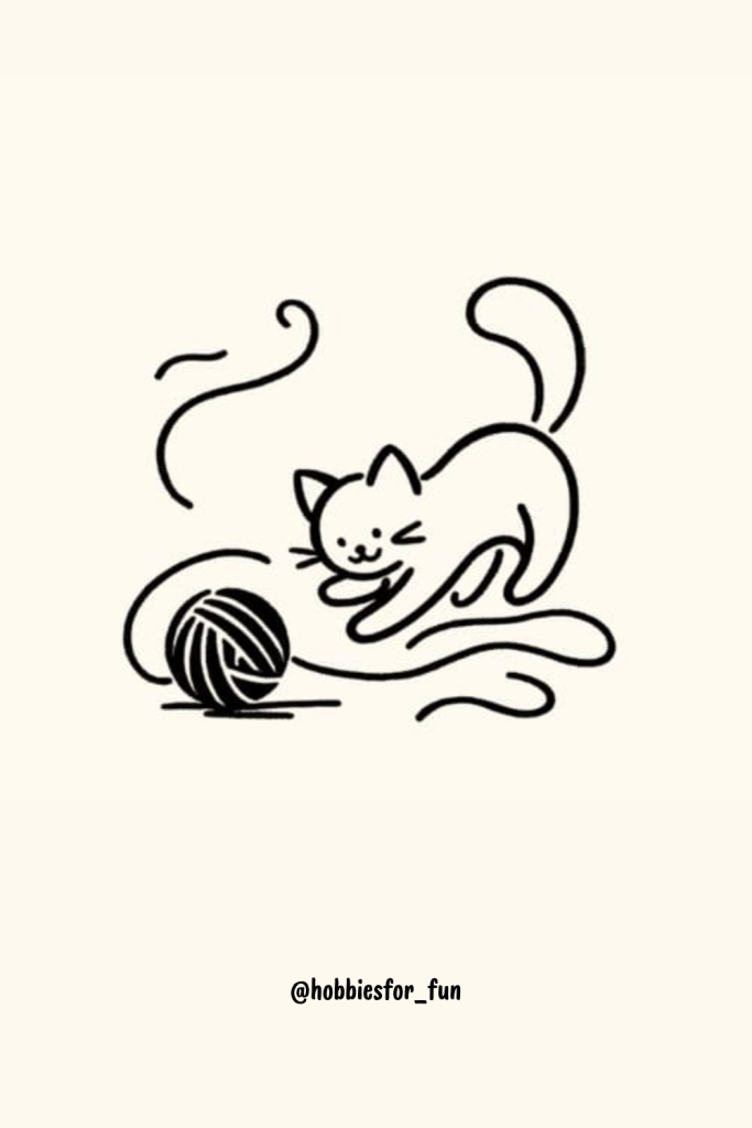 aesthetic designs to draw, Kitten Chasing A Ball of Yarn