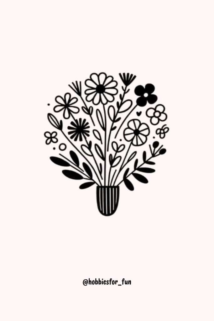 Flowers in the Vase Aesthetic Drawing