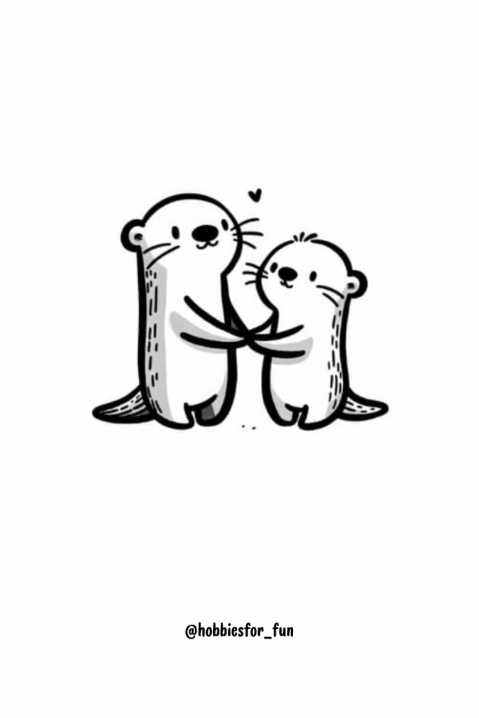 cute cool aesthetic drawing ideas, Otters Holding Hands