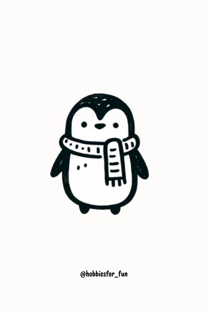 cute aesthetic drawings easy, Penguin in Scarf