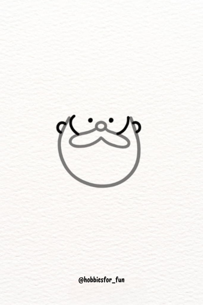 Draw the Santa Claus’s facial profile, eyes, and ears