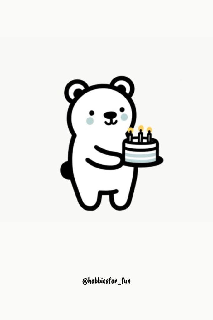 Cute Bear With Birthday Cake Drawing Easy
