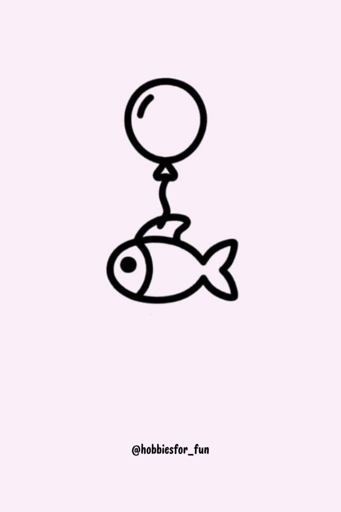 fish drawing easy cute, Fish with Balloon