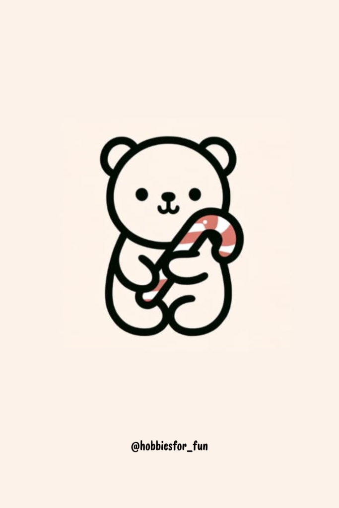Bear With Candy Cane Drawing Easy