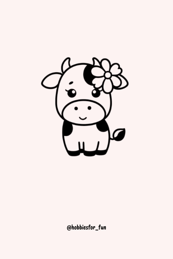 Cute cow drawing, Cow with Flower