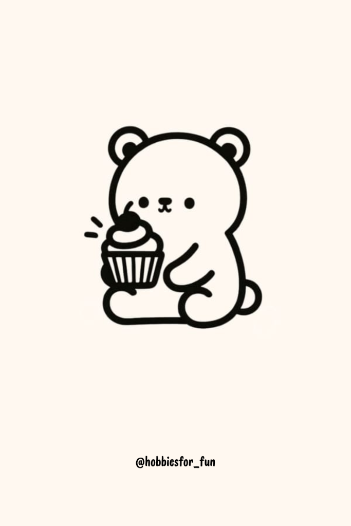 Kawaii bear drawing, Bear With Cupcake