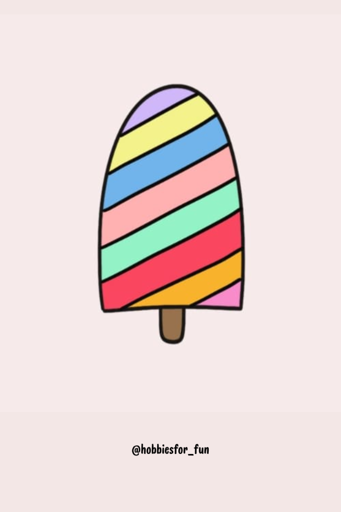 Easy Popsicle Drawing, Rainbow Stripe Popsicle