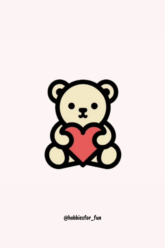 Easy Cute Teddy Bear Drawing, Teddy Bear Hugging a Heart