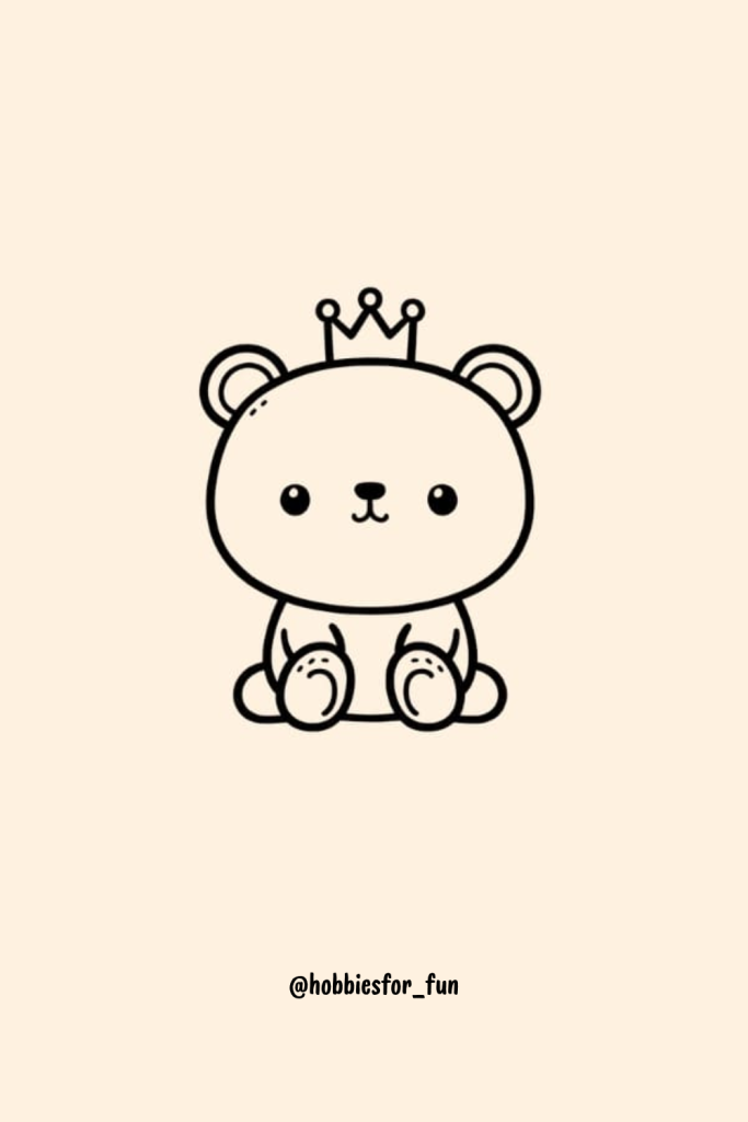 bear easy drawing, Bear With Crown