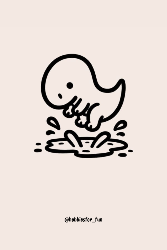 dinosaur easy to draw, Dinosaur Splashing in Puddle