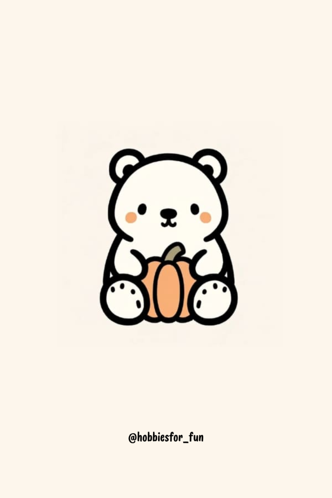 Cute bear drawing, Bear with Pumpkin