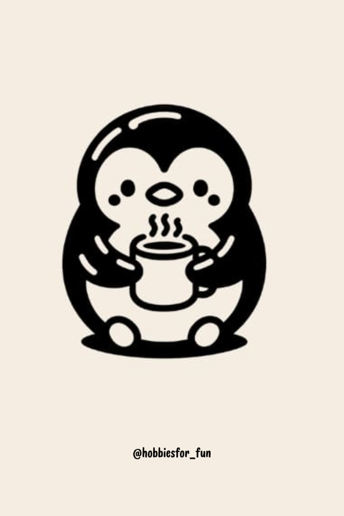 Cute penguin drawing easy, Penguin with Hot Cocoa