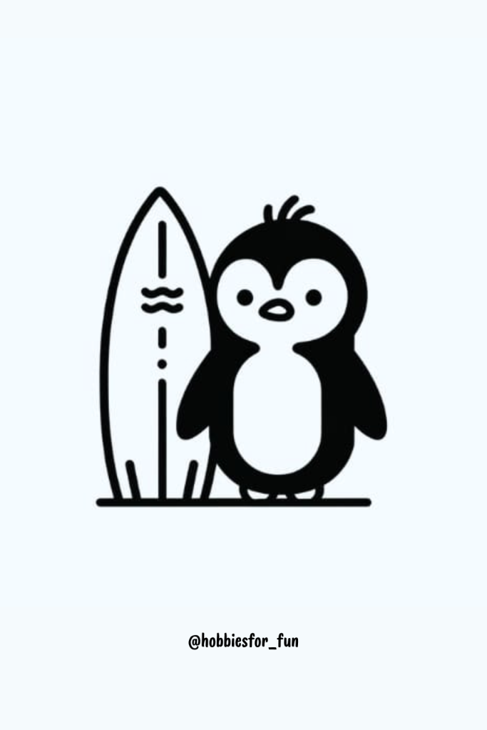 Cool penguin drawing, Penguin with a Surfboard