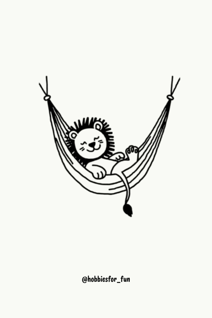 Simple lion drawing, Lion in Hammock
