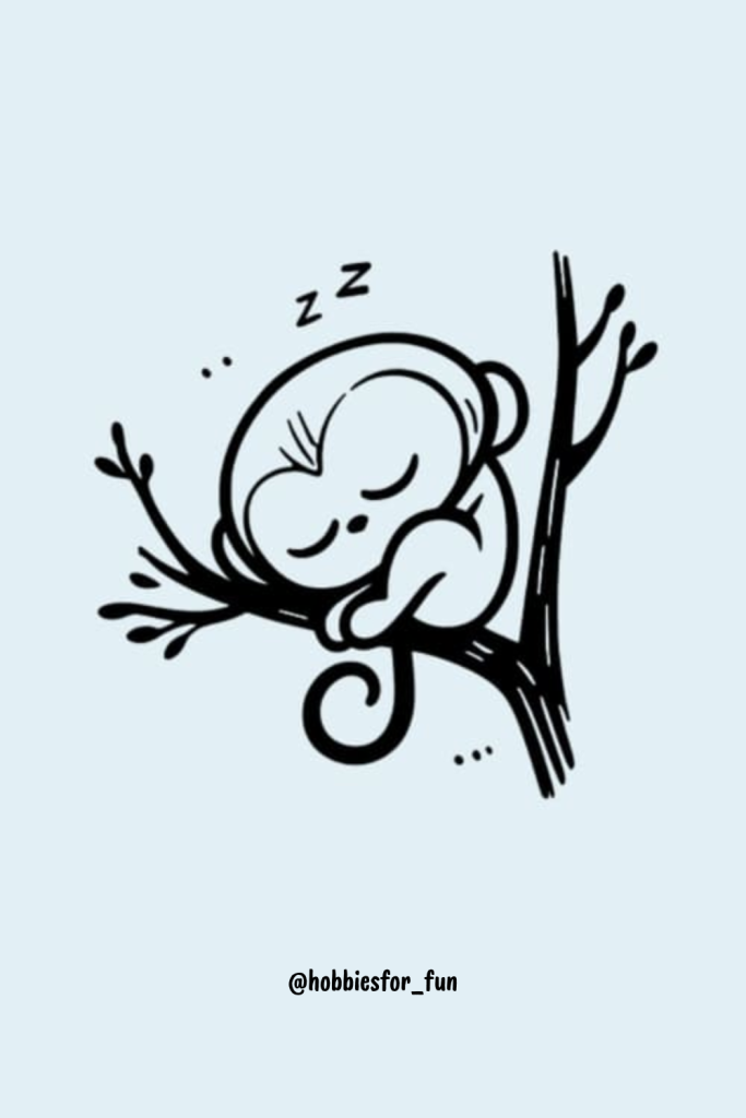 Cartoon Monkey Drawing, Monkey Sleeping In Tree