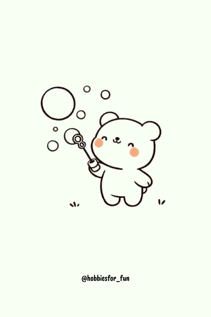 Kawaii bear drawing cute, Bear Blowing Bubbles