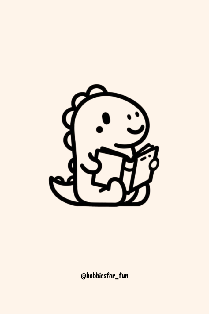 Cute Baby Dino Drawing, Dino Reading Book Drawing Cute