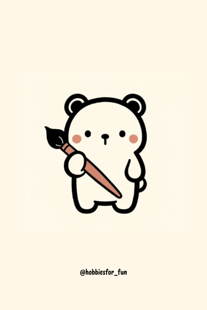 bear easy drawing cute, Bear With Paintbrush