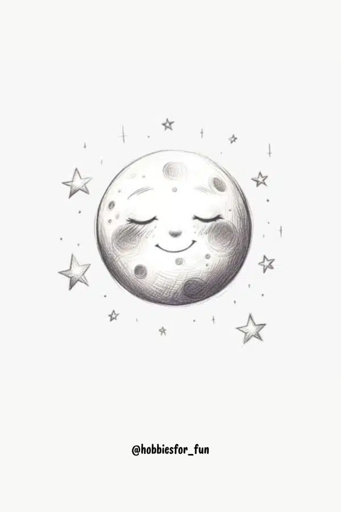 Pencil Drawing Ideas, Moon with Stars