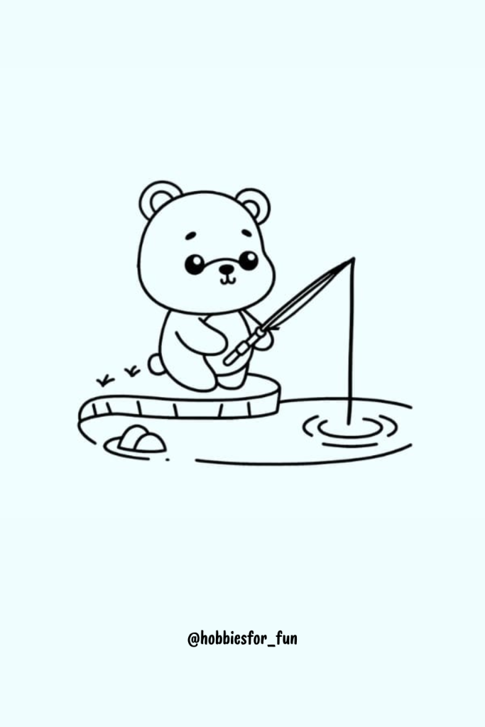 easy bear sketch, Bear Fishing By Lake