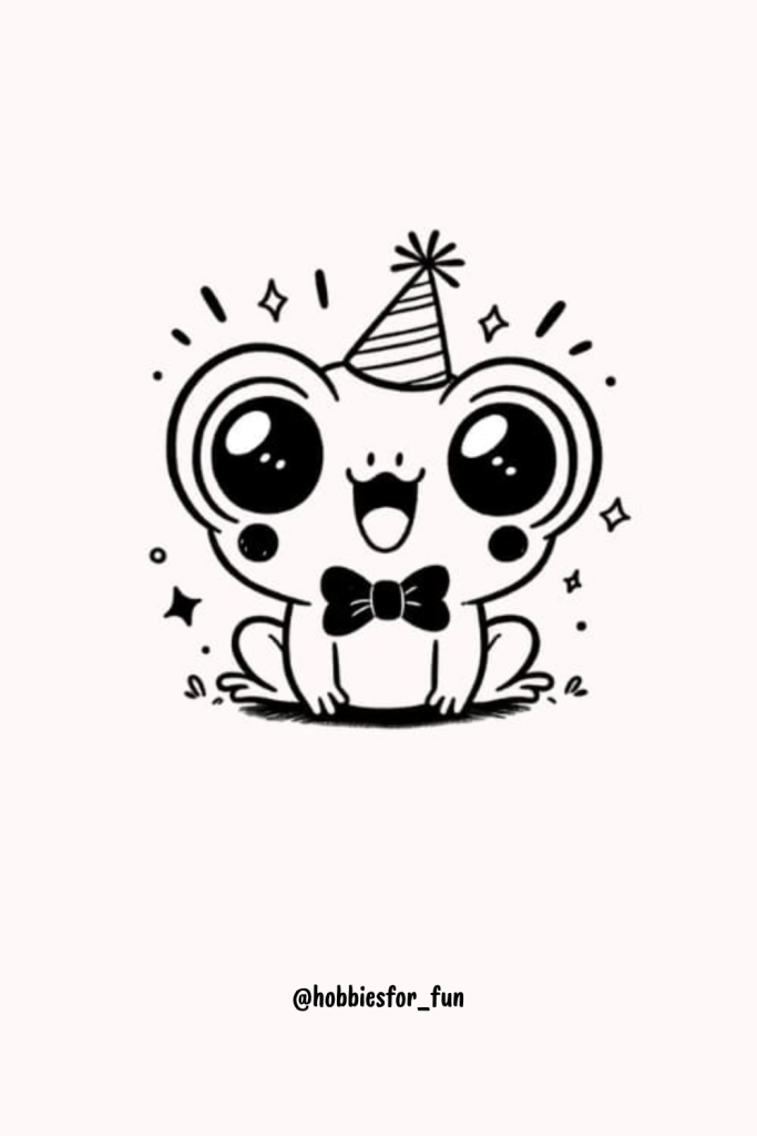 Cute Frog Sketch, Frog Dressed Up For A Party