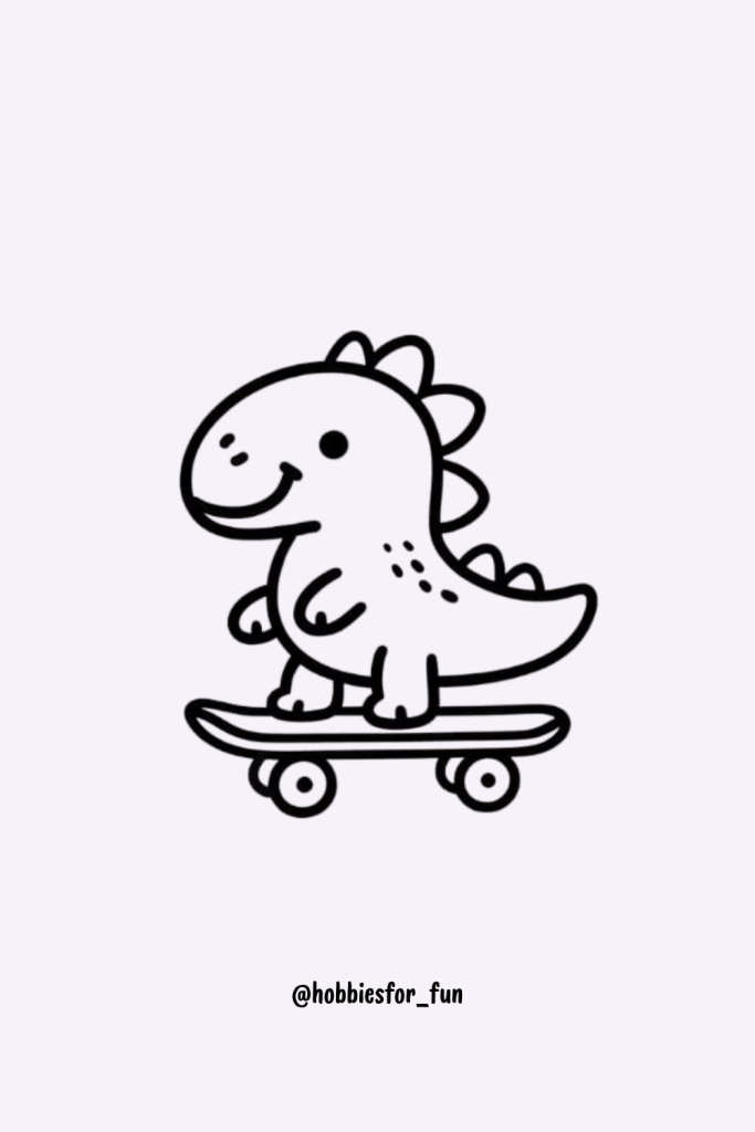 Cute Dino Playing Skateboard Drawing