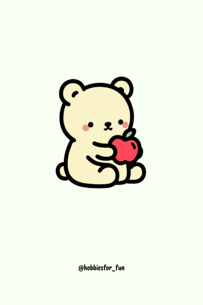 bear drawing for kids, Bear With Apple