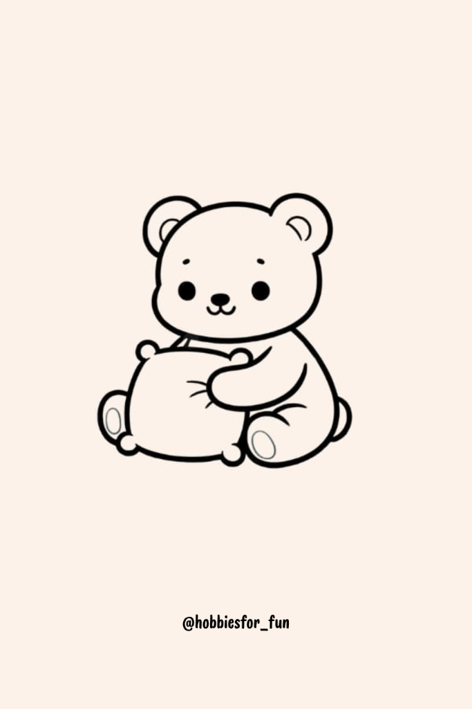 kawaii cute bear drawing, Bear With Pillow