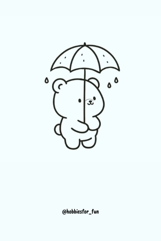 bear sketch easy, Bear With Umbrella