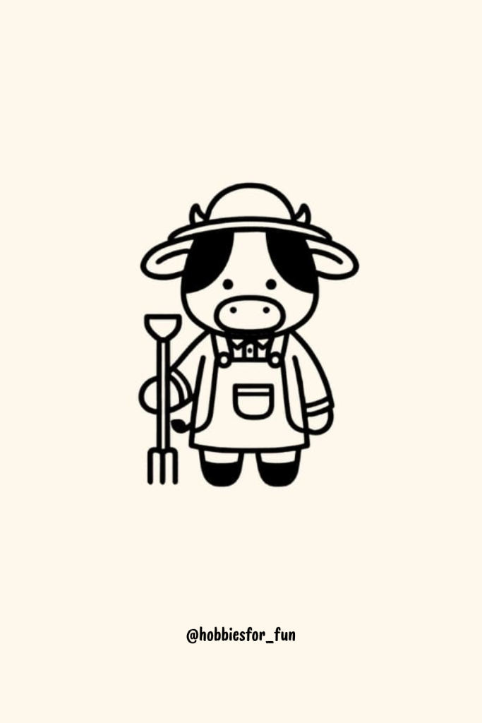 Cow as a Farmer Drawing Cute