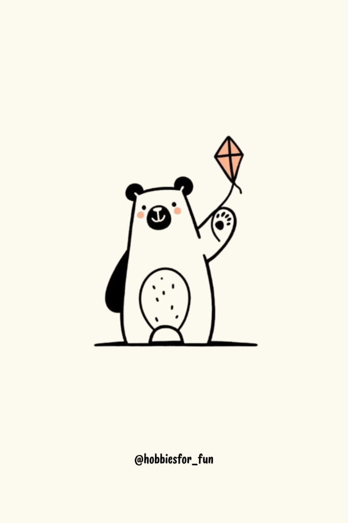 Cute bear drawing easy, Bear With Kite