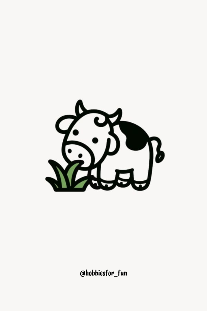 Cow drawing, Cow Munching Grass