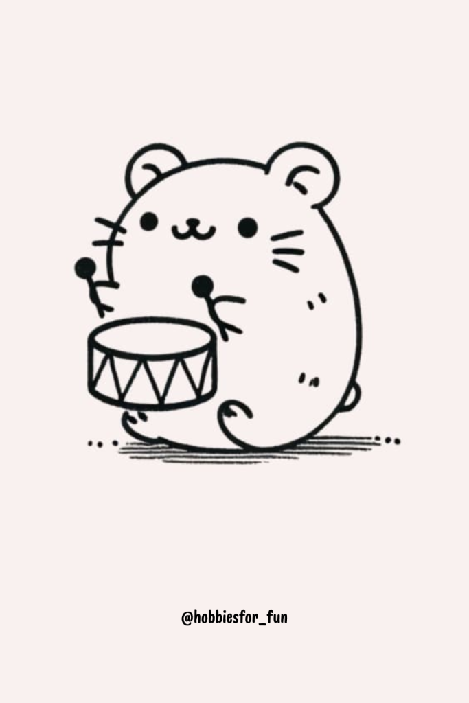 Kawaii hamster drawing, hamster playing drum