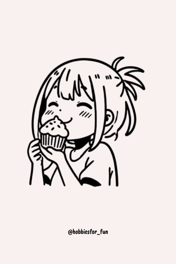 Cute Anime Girl Drawing Easy, Girl With Cupcake