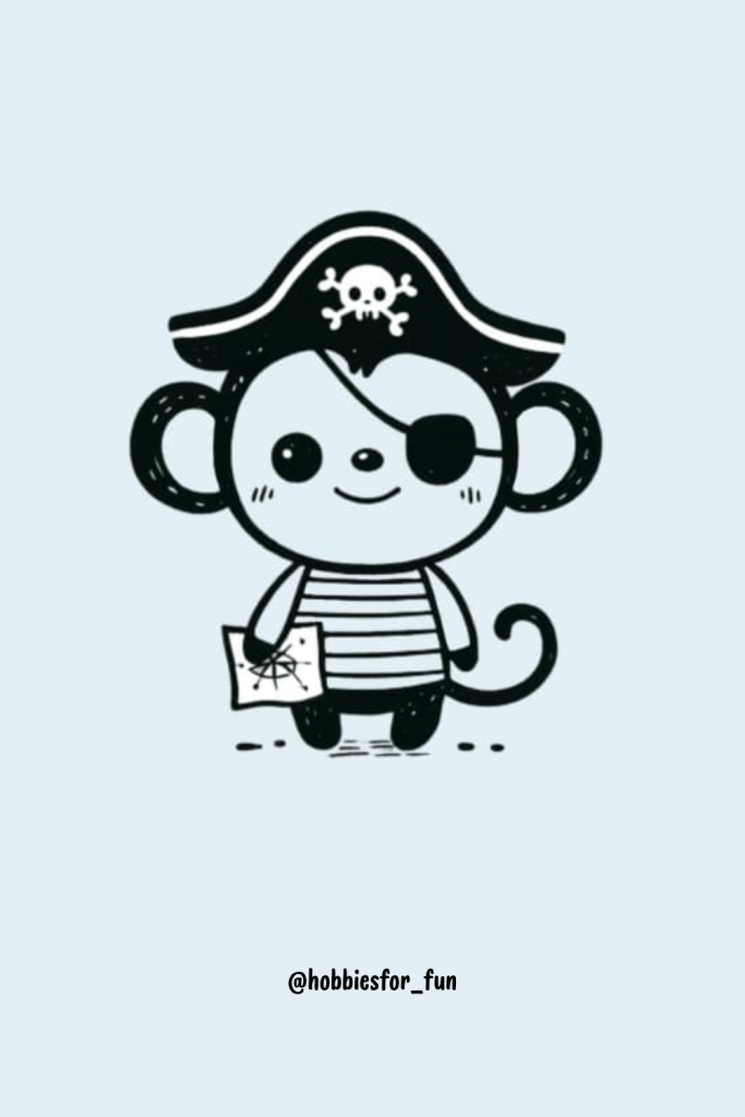 Kawaii Monkey Drawing, Monkey Dressed As Pirate