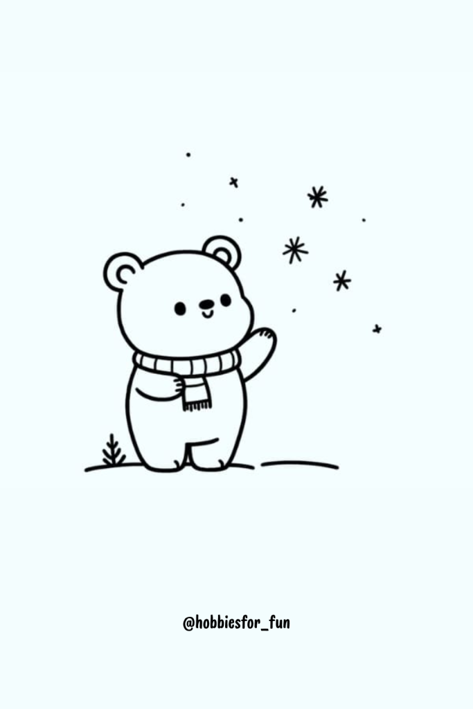 easy cute bear drawing, Bear Catching Snowflakes