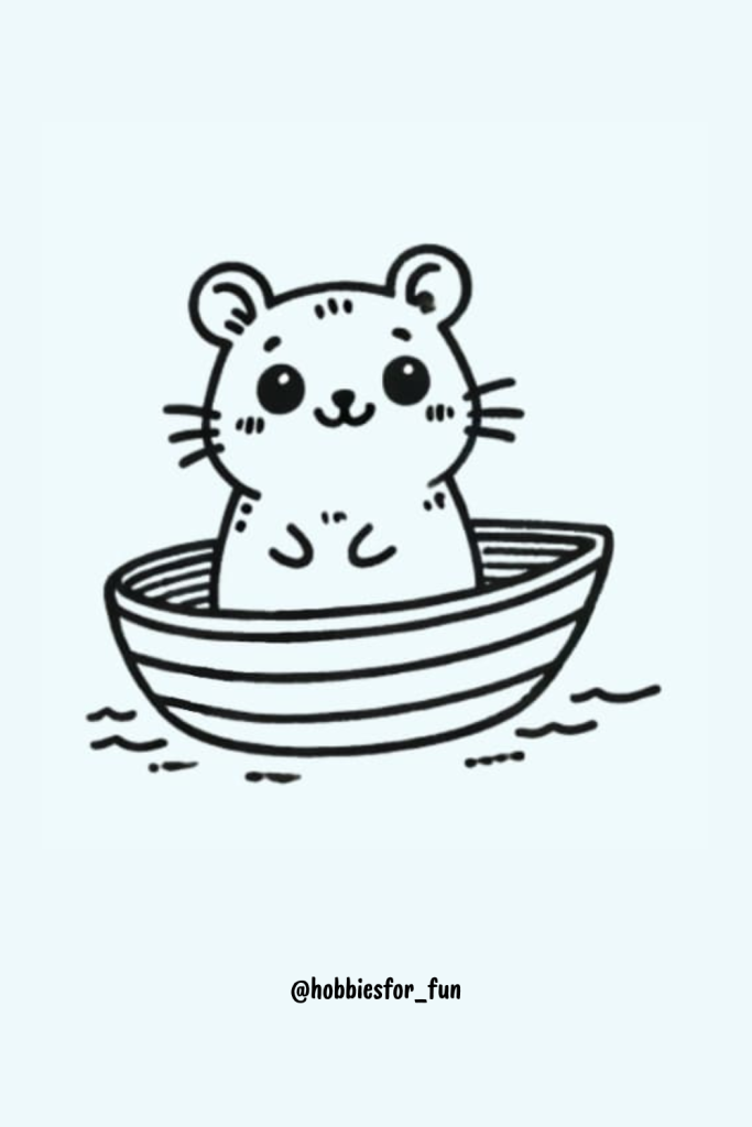 Hamster drawing for kids, Hamster in Boat