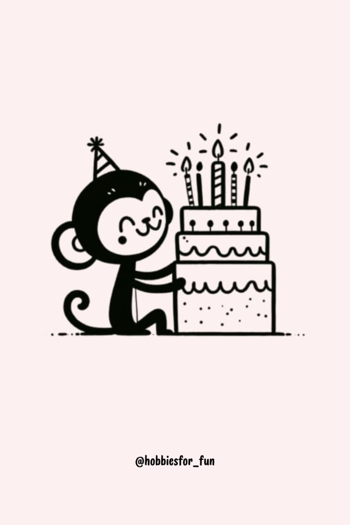 Animated Monkey Drawing, Monkey With Birthday Cake