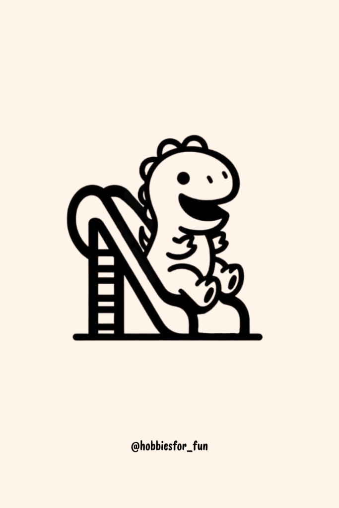 Easy Dino Playing On Slide Drawing Cute