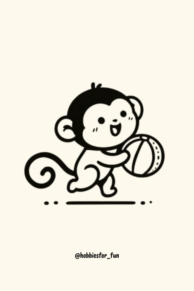 Drawing Of A Monkey, Monkey Playing With Ball