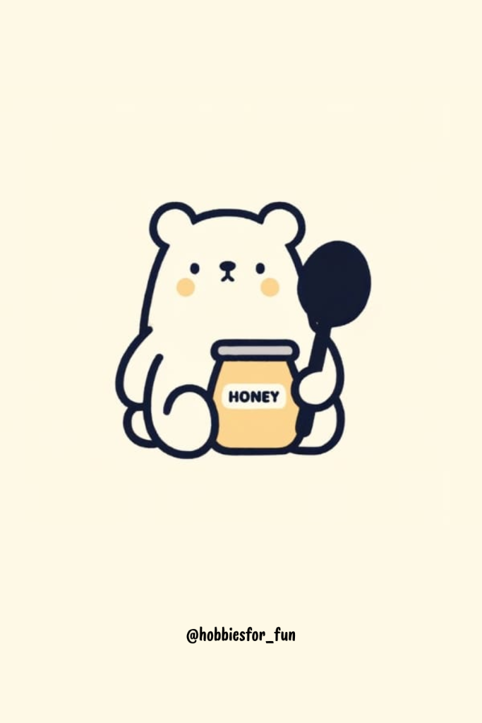 Cartoon bear drawing, Bear With Honey Jar