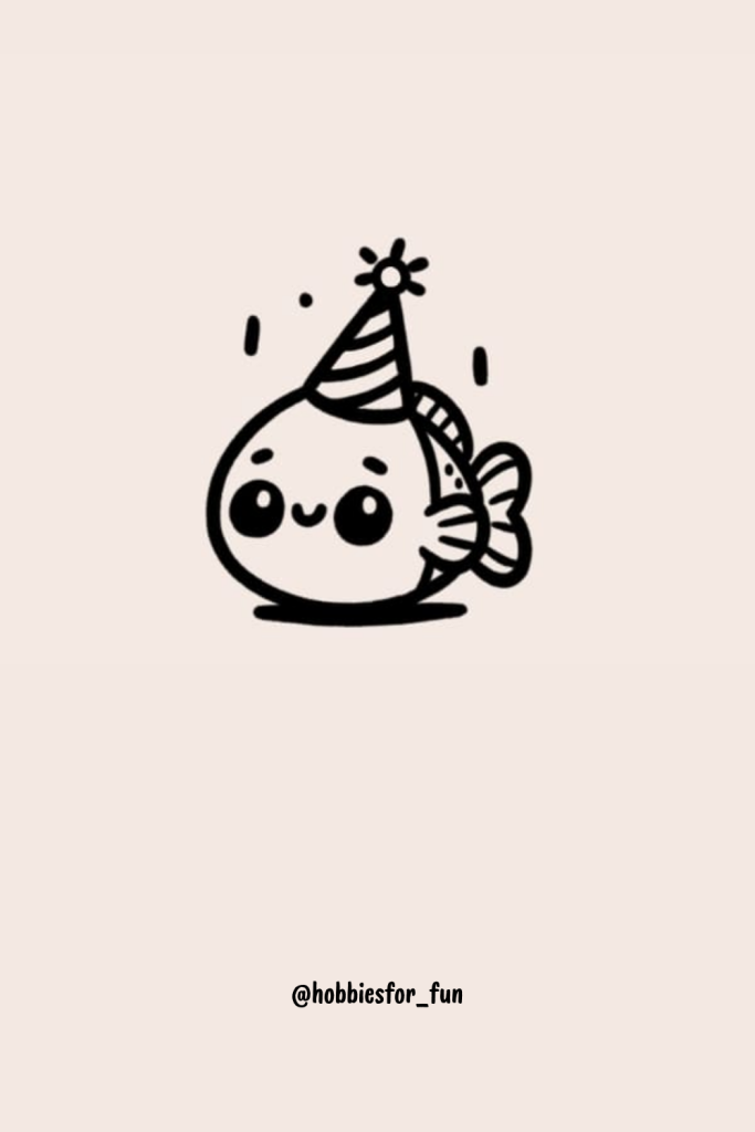 Easy Fish Drawing, Fish Wearing Party Hat