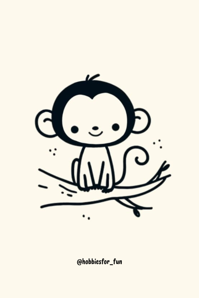 Monkey Outline, Monkey Sitting On Branch
