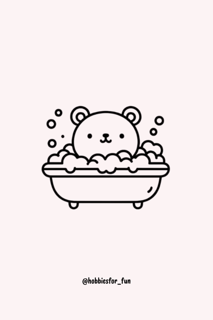 bear drawing idea, Bear in Bubble Bath