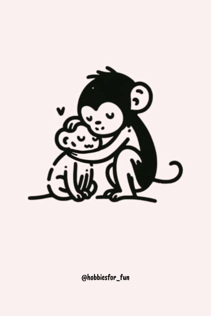 Monkeys Drawing, Monkey Grooming Another Monkey