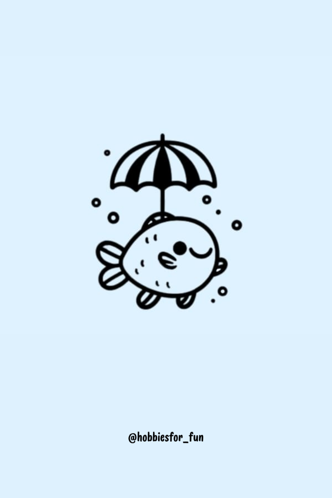 Cute Fish Drawing, Fish With Umbrella